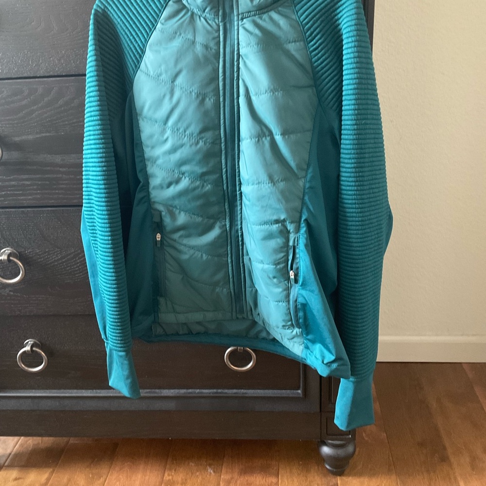 Teal Quilted Jacket with Ribbed Sleeves